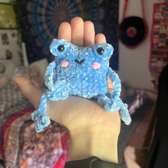 Handmade Crochet Blue Frog Plushie - Picture 1 of 5